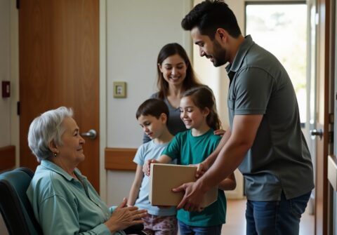 driver handing a package to an elderly person